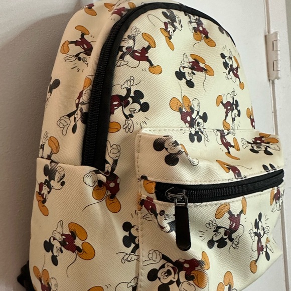 Disney Cream Mickey Mouse Pattern Mini Backpack - Picture 2 of 4